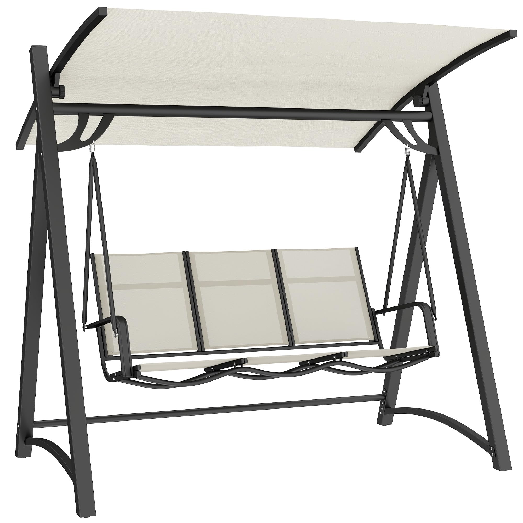 Outsunny 3 Seater Swing Chair - Cream - Adjustable Canopy
