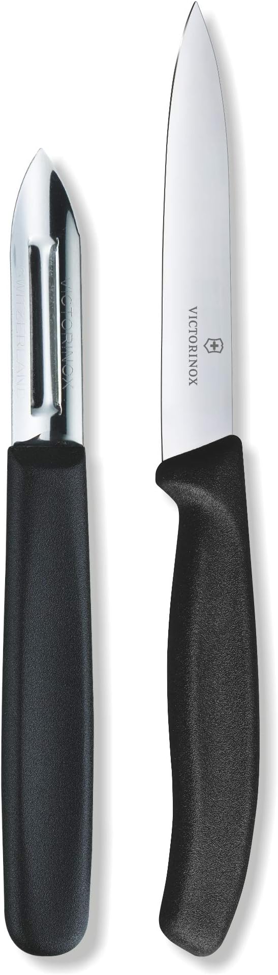 Victorinox Kitchen Knife, Set of 2, Sharp Straight Edge Knife and Stainless Steel Traditional Peeler (Black)