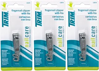 TRIM Fingernail Clippers 3-Pack - Precision Steel Nail Clippers with File, Cleaner & Thumb Pad for Clean Cuts