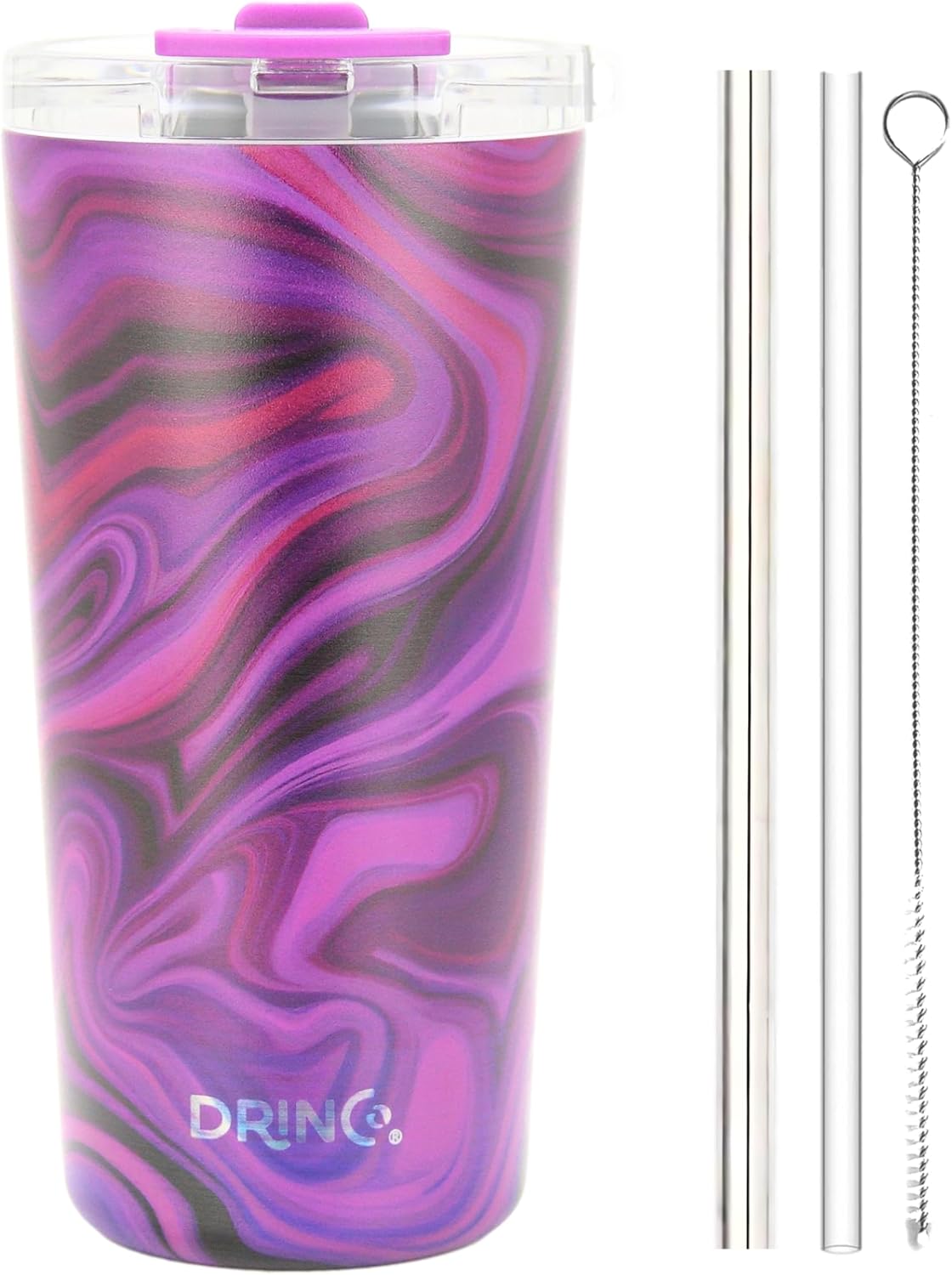 Drinco - 20 oz Stainless Steel Tumbler | Double Walled Vacuum Insulated Mug With Lid, 2 Straws, For Hot & Cold Drinks (20oz Purple Swirl) - Image 3