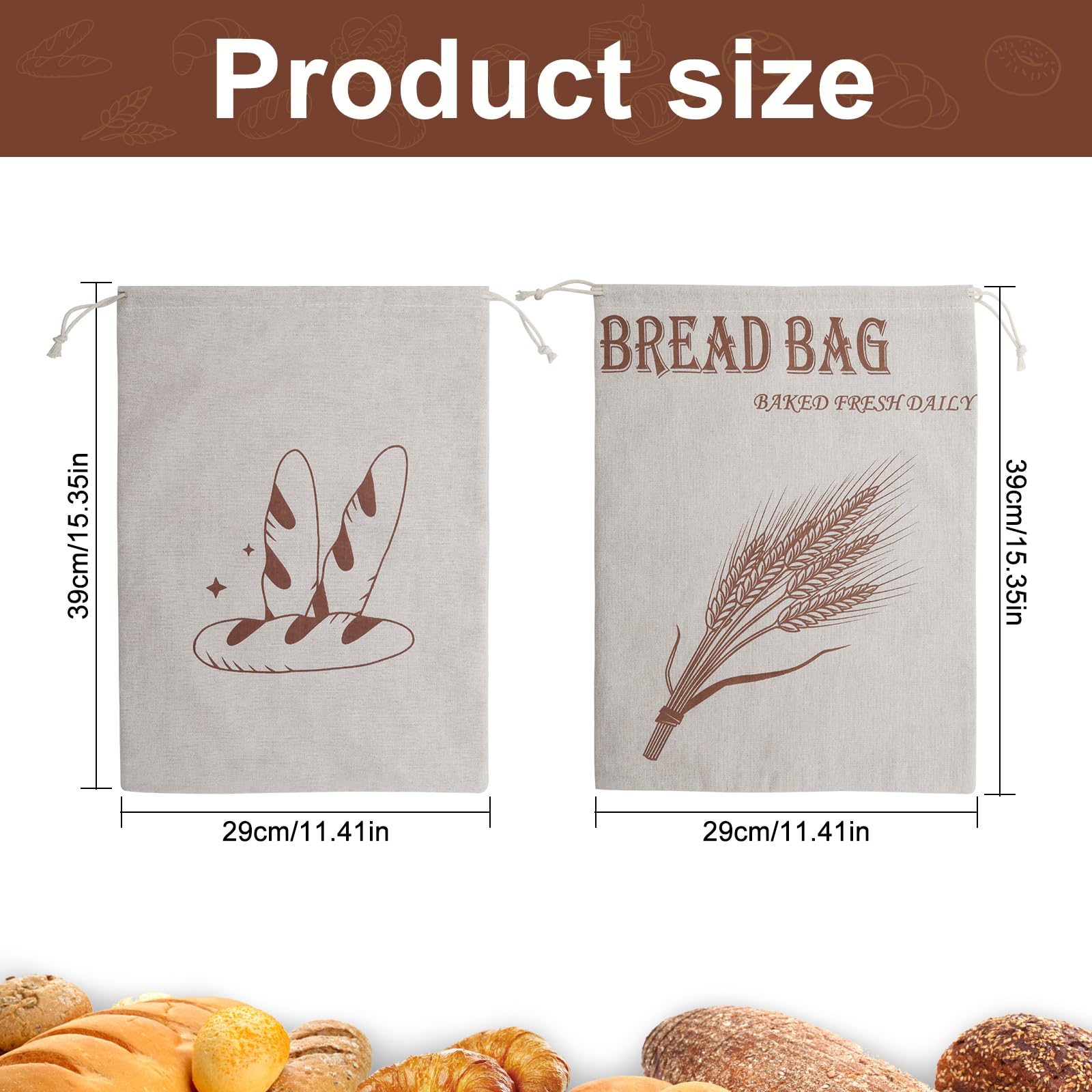 Set 4 Sacchetti Per Pane In Lino Con Cordoncino – Riutilizzabili, Senza BPA, Per Pane, Baguette, Frutta E Verdura, Stile Minimal