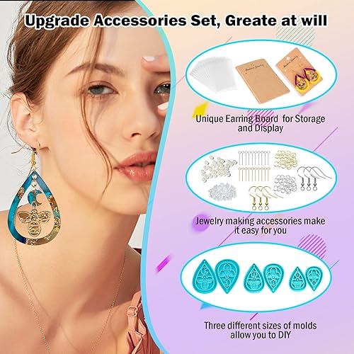 Miniatura 4 de Moldes de silicona para colgante de resina holográfica azul con accesorios, aretes, collares, llavero, moldes de silicona para fundición de resina,