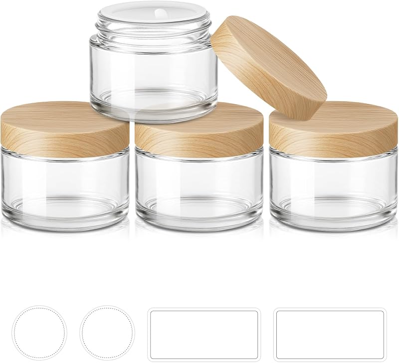 Frascos de vidro Tecohouse com tampas plásticas com padrão amadeirado, 30 mL, pacote com 4