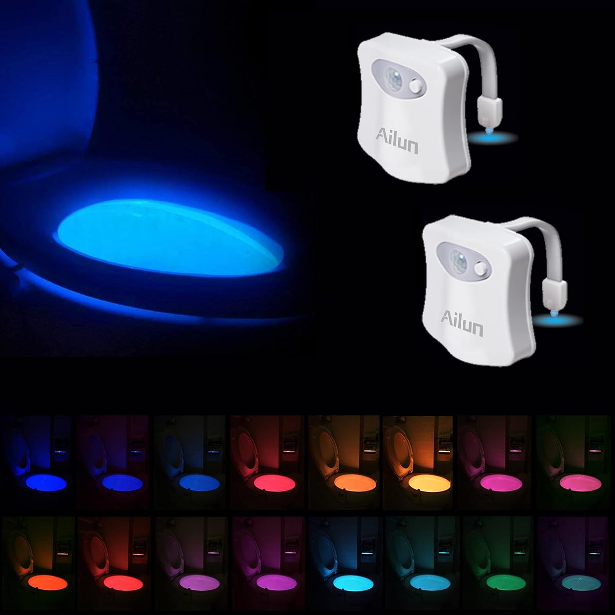 Ailun Toilet Night Light, Motion Activated LED, 16 Color Changing, Plastic,