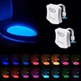Toilet Night Light Motion Activated LED Light 16 Colors Changing Toilet Bowl Illuminate Nightlight for Bathroom Battery Not Included Perfect Decorating Combination with Faucet Light [2 Pack]