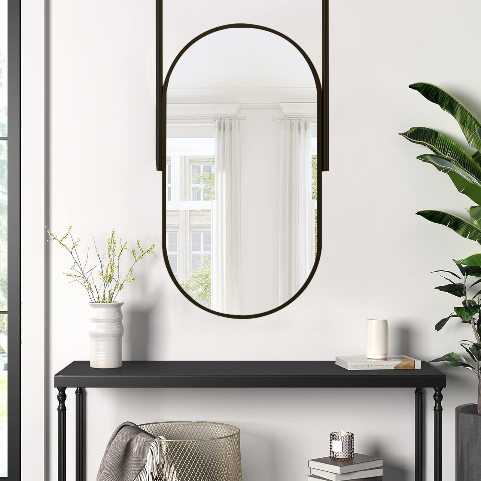 Miroirs ovales décor blanc 50x70cm avec double bras métallique pour mur
