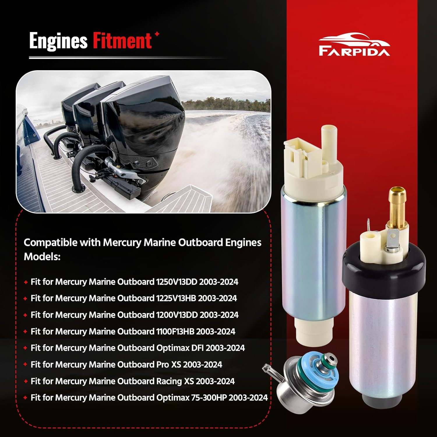 880596T55 & 880596T58 High & Low pressure fuel pump for Mercury Marine Outboard Optimax DFI Pro XS Racing XS Optimax 75-300HP Engines 2003-2024 Replaces 888733T02, 888725T02