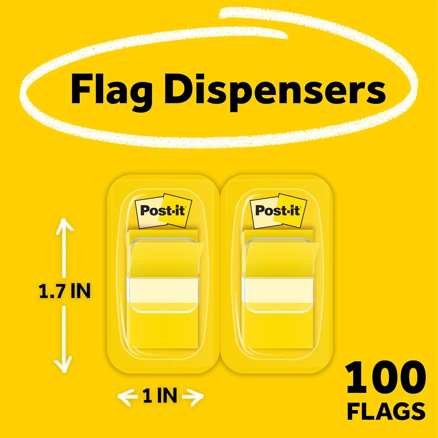 Post-it Flags, 1 in. Wide, 100/per Pack, Canary Yellow (680-YW2)- 24 Pack