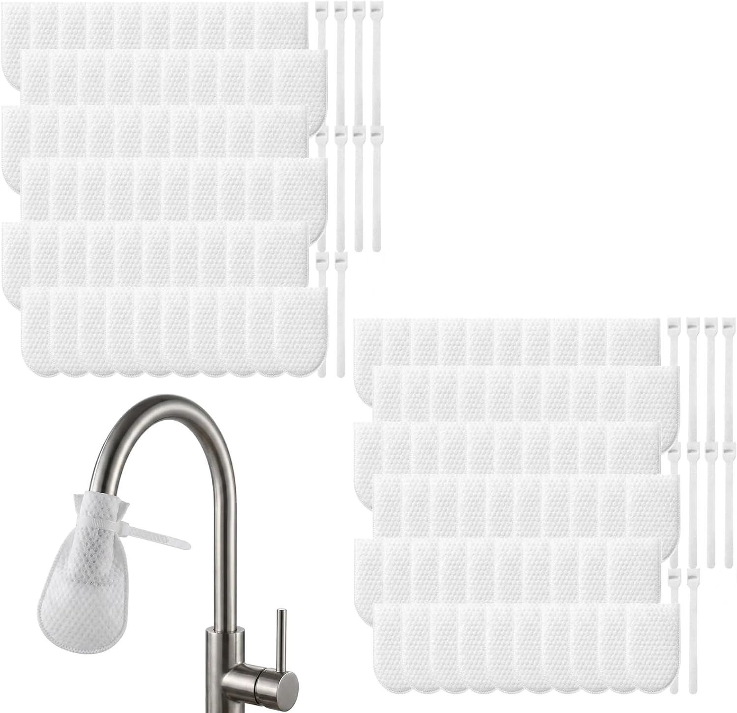 100 PCS Faucet Filter Cotton Bag, 100 Filter Bags with 20 Straps for Kitchen Faucet, Multi-Layer Filtration for Sediment and Rust Reduction, Softened Water Flow for Daily Household Use