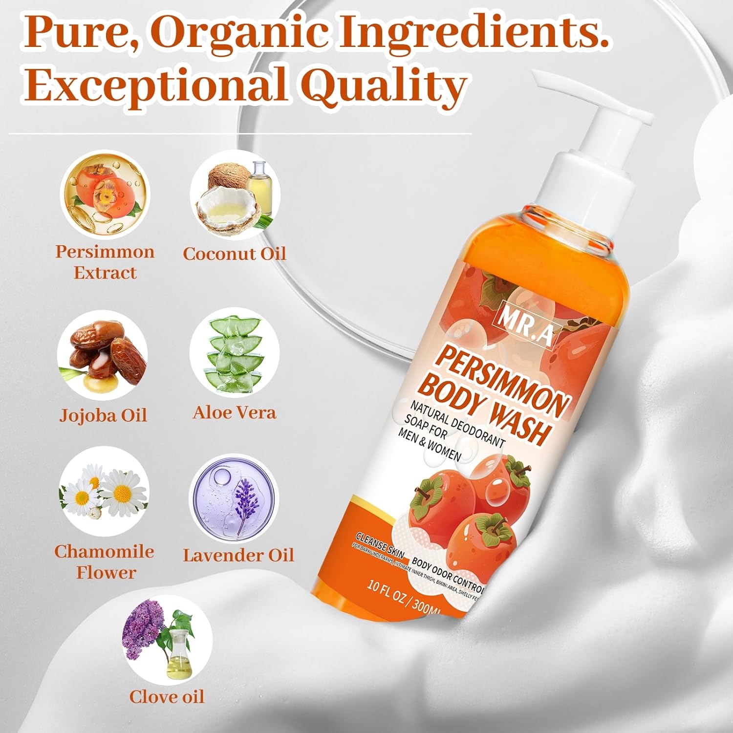 MR.A Persimmon Body Wash for Strong Body Odor, Persimmon Liquid Soap for Old People Smell, Nonenal Eliminator Purifying & Deodorizing Wash 10FL OZ - Image 2