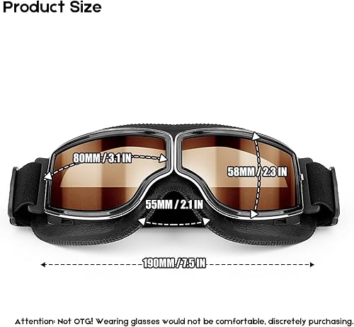 Miniatura 5 de BELINOUS Motorcycle Goggles for Scooter ATV Off-Road, Vintage Leather Pilot Style Goggle