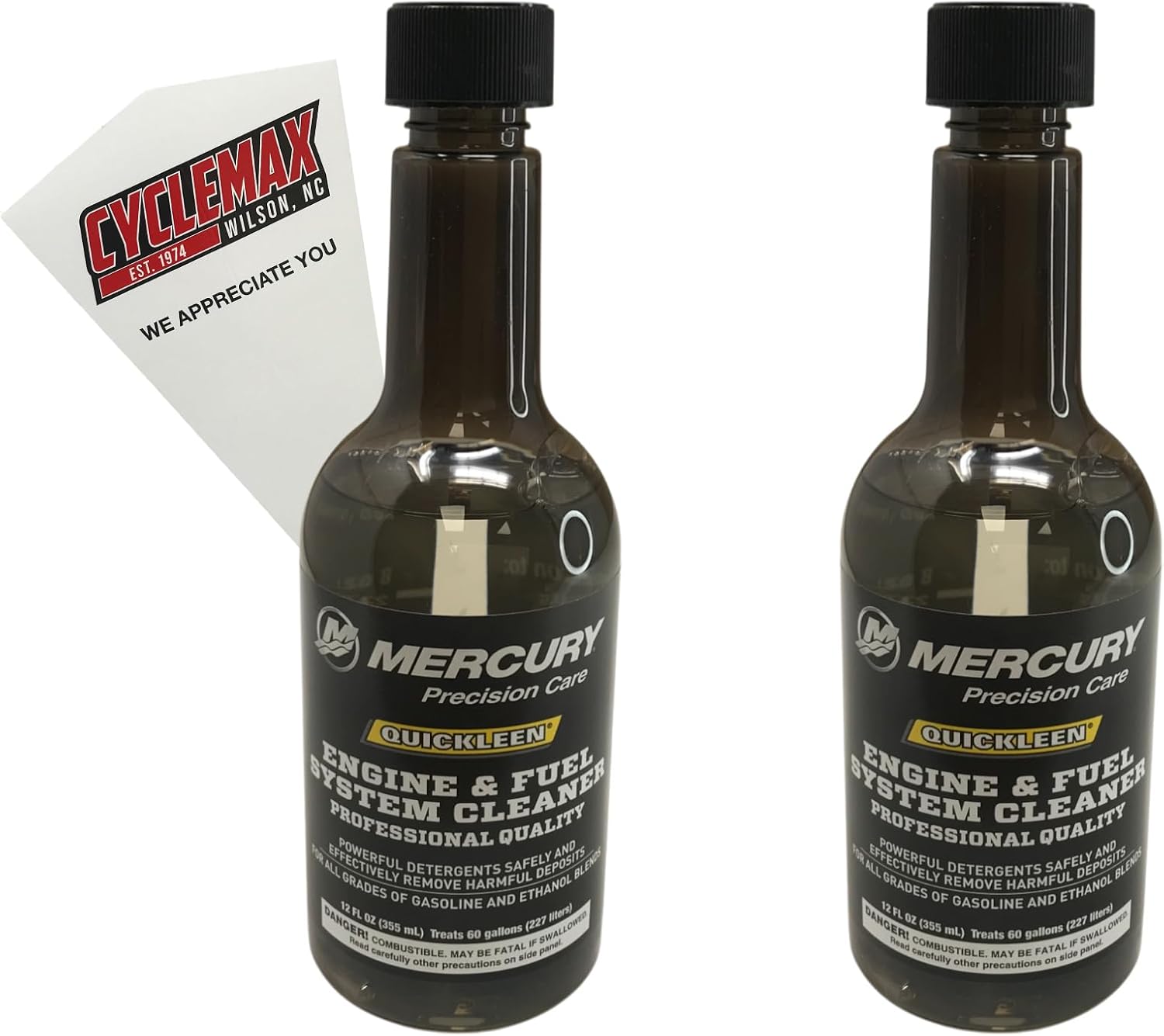 Cyclemax Two Pack compatible with Mercury Quickleen Engine and Fuel System Cleaner 12 oz. 8M0047931-2PACK Contains Two Quickleen Engine and Fuel System Cleaner 12 oz. and a Funnel