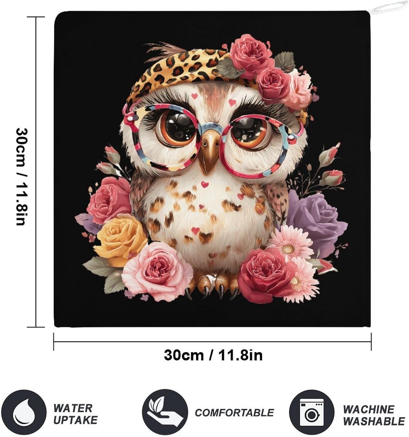 Owl Floral Microfiber Hand Towels for Bathroom Soft Absorbent Bath Kitchen Towel with Hanging Loop 4PCS