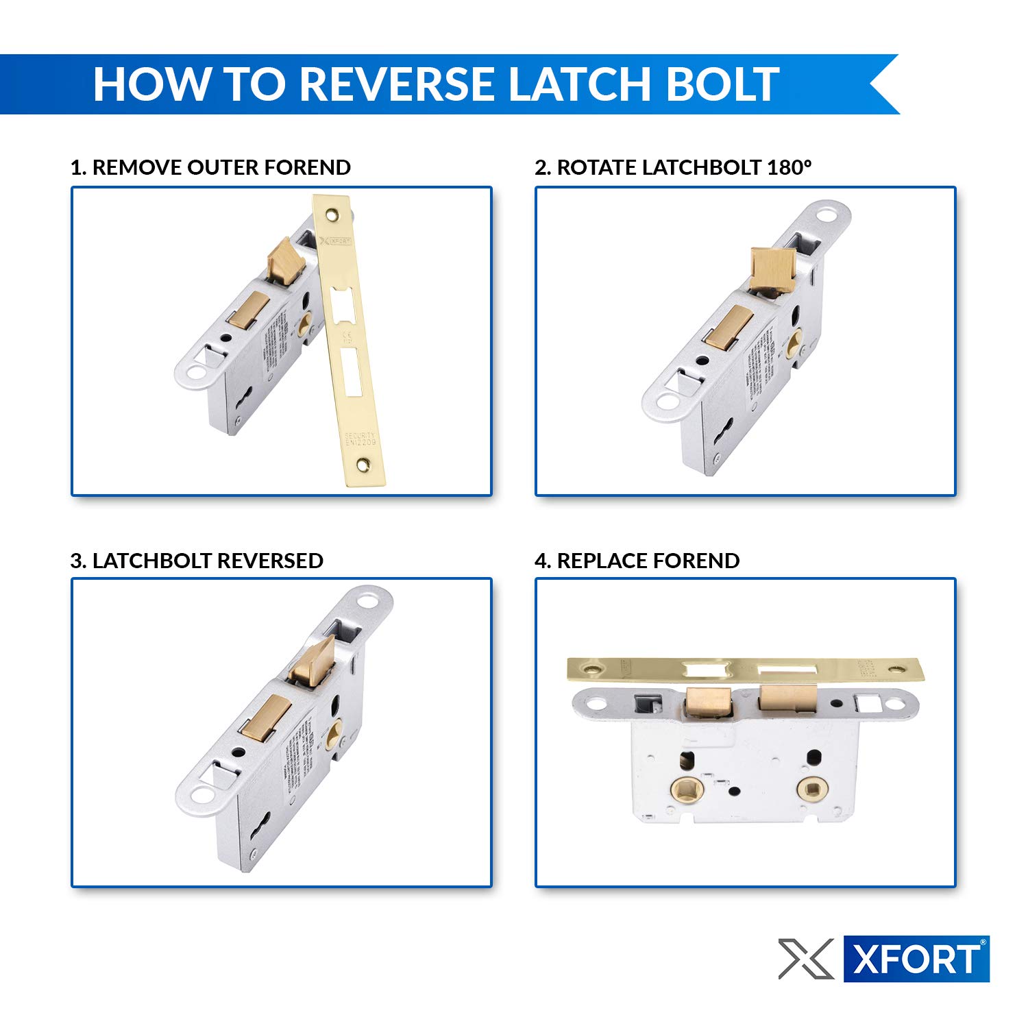 XFORT® Polished Brass Bathroom Lock 65mm for Internal Wooden Doors, Mortice Door Lock for ...
