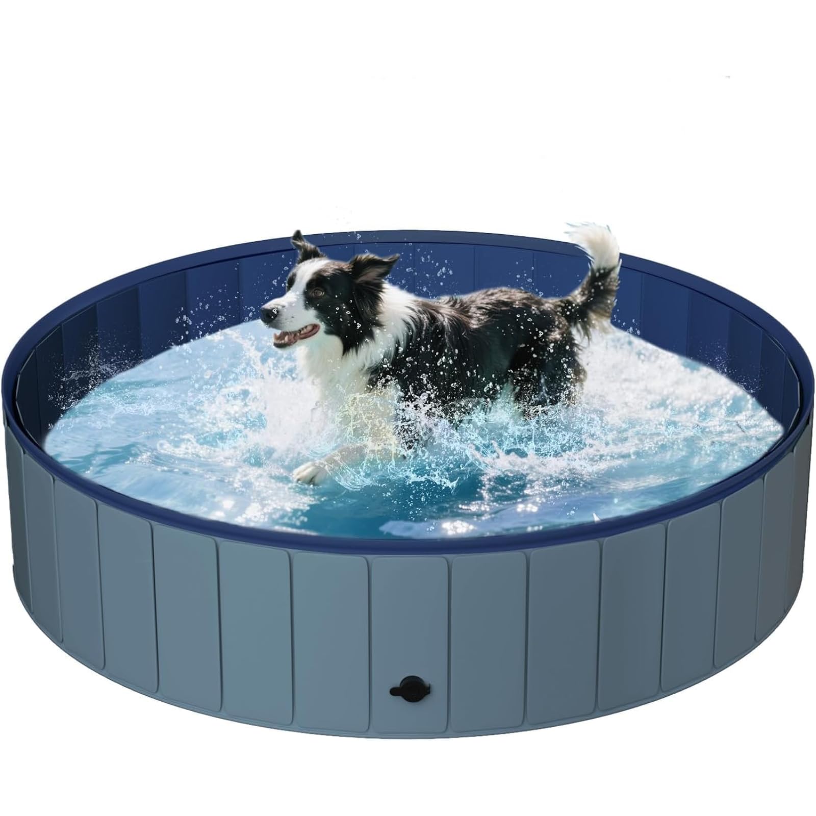 Piscina de perro grande portátil gris, bañera de plástico duro plegable con base antideslizante.Caja de Whelping de 63 pulgadas de ancho y pozo de bola.Bañera plegable al aire libre para mascotas en e