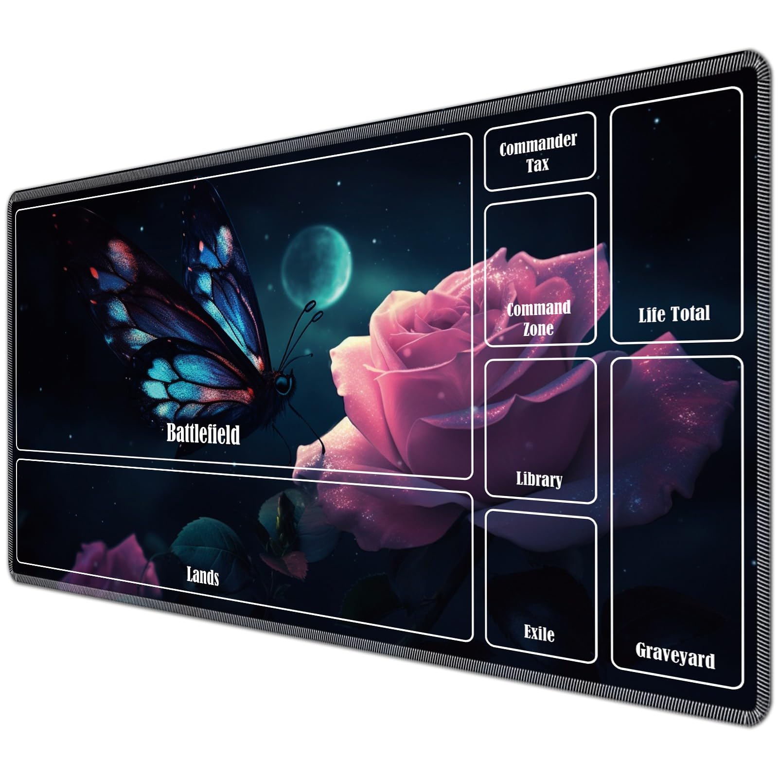 JANENFNA TCG Playmat with Card Zones 24 x 14 inches Mousepad Compatible for MTG Trading Card Game Play Mats Smooth Rubber Surface Magic The Gathering Play Mat, Rose Butterfly โ image 1