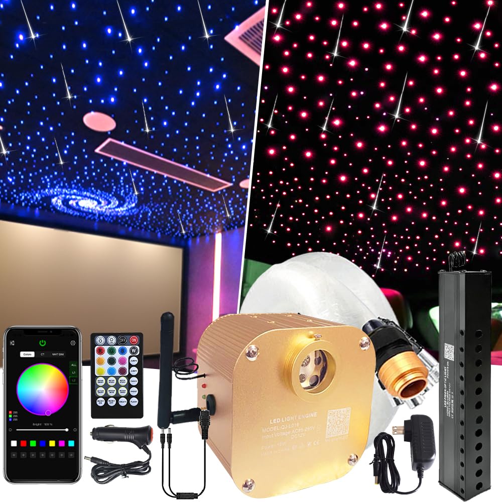 FIREWORK Meteor+ 16W RGBW Starlight Headliner Kit, 550pcs*0.03in*13.1ft/4m Fiber Optic Star Lights for Car Home Ceiling with Music Mode &amp; Bluetooth APP/Remote Control