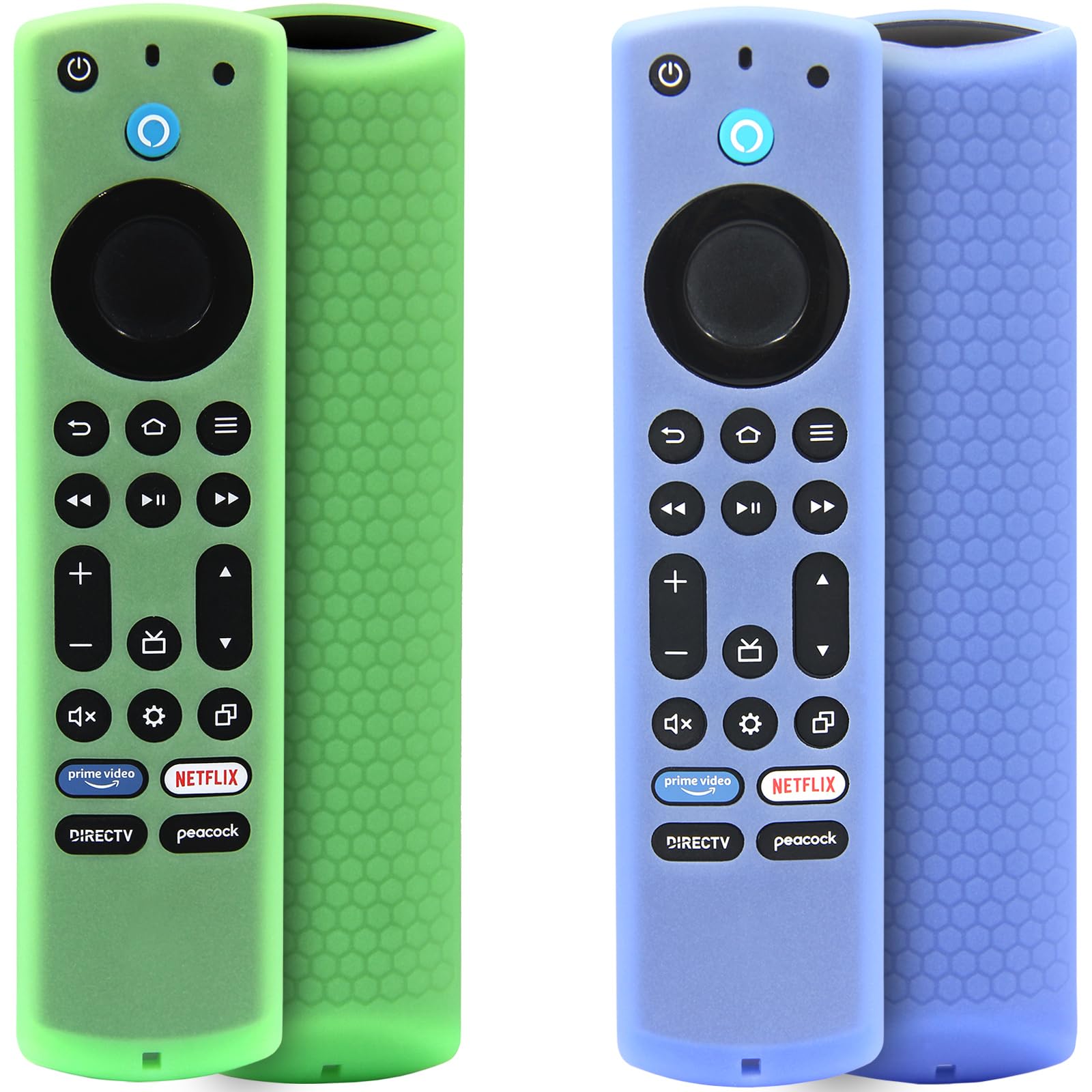 Pinowu Silikonowe etui na pilota (2 szt.) do Fire TV Stick 4K Max (2nd )/ Insignia/Pioneer/Omni (QLED) Series Alexa Voice Remote Enhanced ze smyczą (zielony, błękitny, świecący)