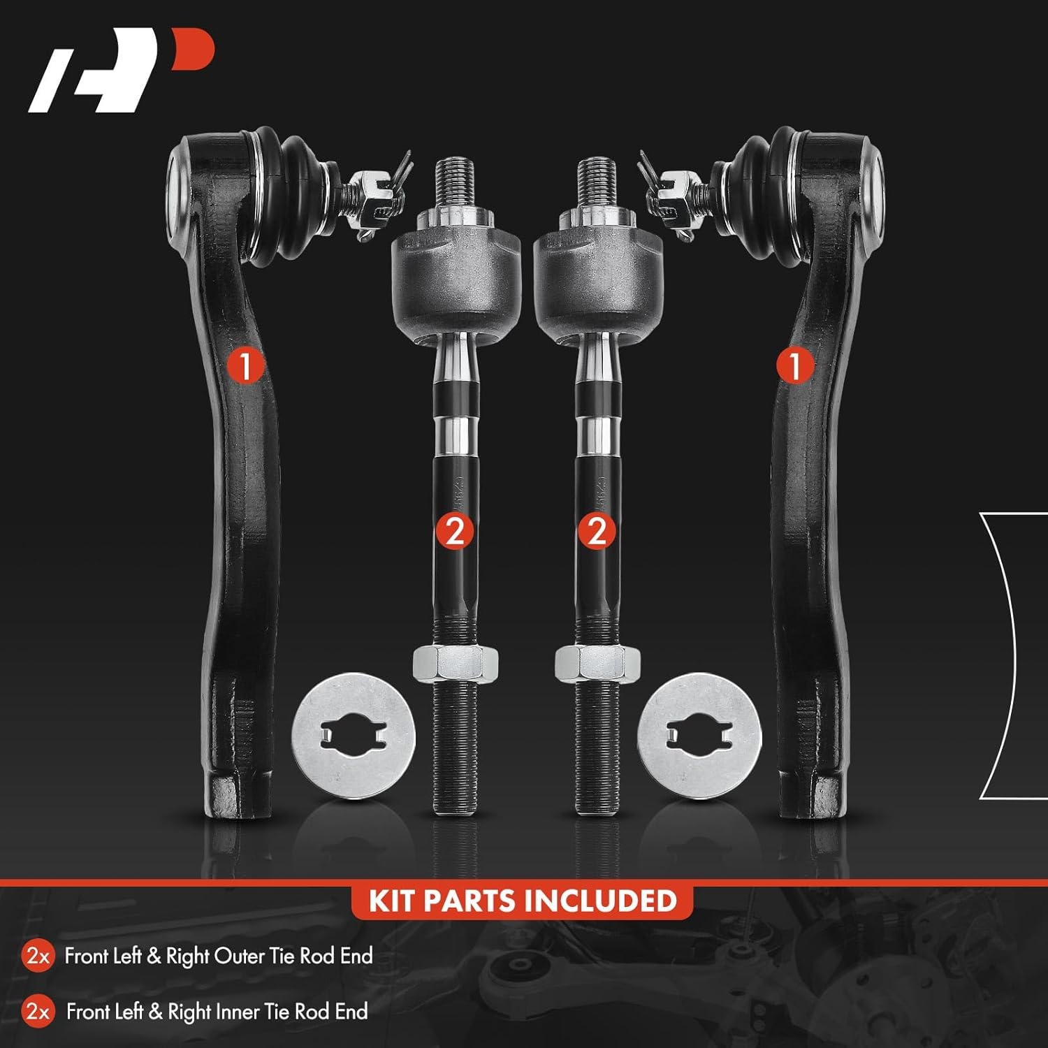 A-Premium Set of 4, Front Inner & Outer Tie Rod End Kit, Compatible with Honda Civic 1992-1995, Civic del Sol 1993-1997, Acura Integra 1994-1997