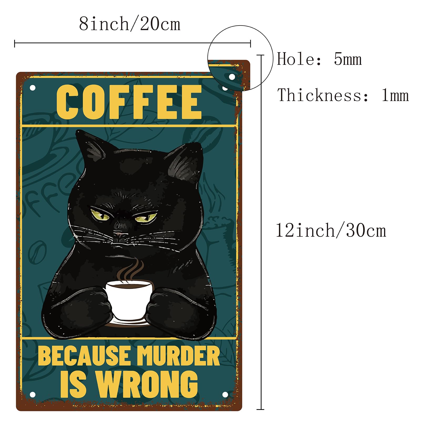 WADORN Cartello Metallico Vintage Black Cat Coffee – Targa Divertente Con Scritta 'Caffè Perché L'Omicidio È Sbagliato', 20x30 Cm, Per Cucina, Bar O Ufficio