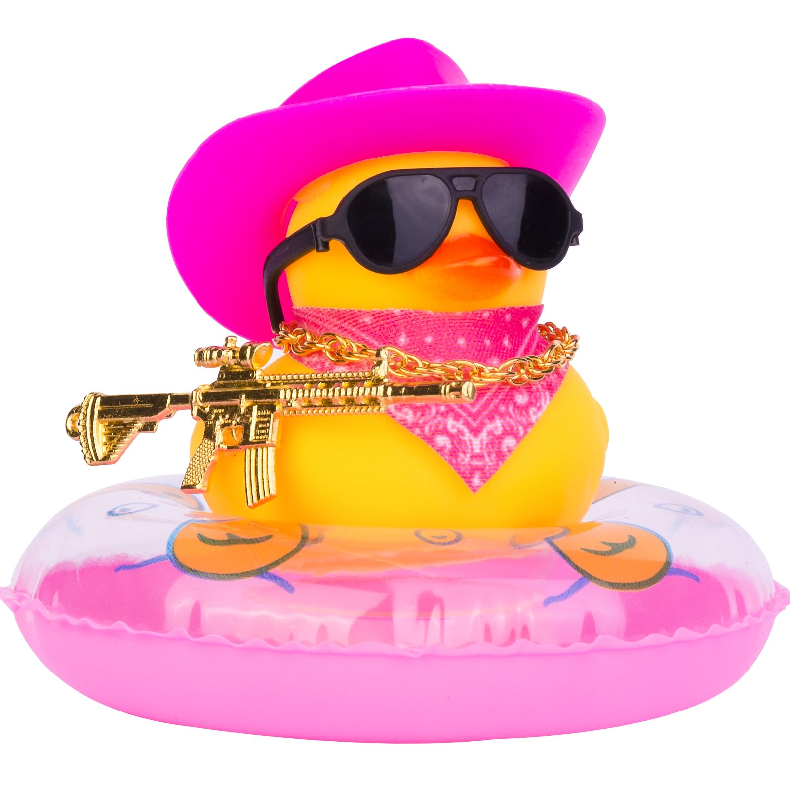 West Cowboy Duck Dashboard Decorations Yellow Duck Car Ornament Accessories for Car Dashboard with Mini Cowboy Hat Scarf Swim Tube Necklace Sunglasses and Cool Accessory