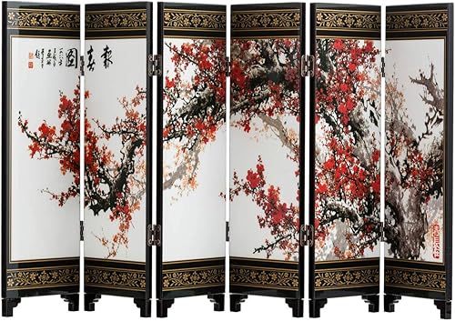 TJ Global Mini arte chino tradicional de 6 paneles de 9.5 pulgadas de alto para decoración del hogar, lacado decorativo, decoración del hogar, laca,