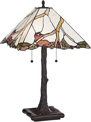 Robert Louis Tiffany Southwestern Tiffany - Lámpara de mesa estilo Tiffany de 26 pulgadas de alto, bronce oscuro, marrón, flor de cerezo, decoración