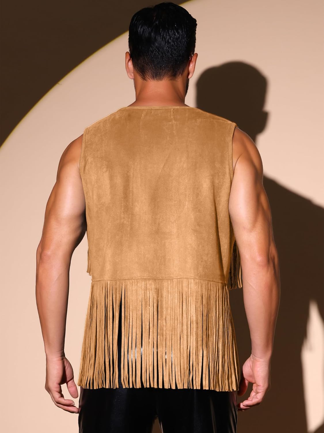 Lars Amadeus Fringe Vest for Men's Open Front Sleeveless Western 70s Suede Tassel Cardigan - Image 3