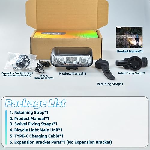 Miniatura 6 de Luces LED para bicicleta, recargable por USB, 1080 lúmenes altos, 5 modos, aleación de aluminio, impermeable, luz de bicicleta nocturna para