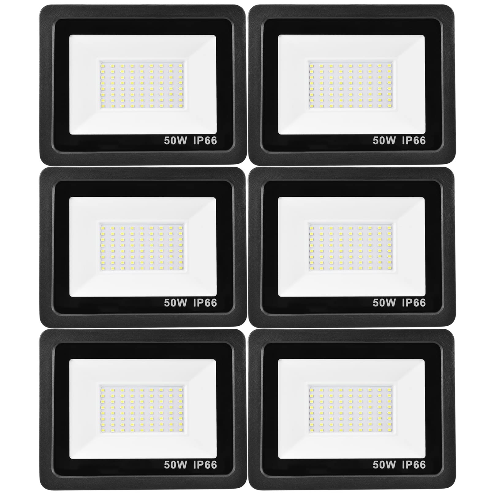 TTiiLoe 6 Pack 50W LED Floodlights for Outdoor, 6500K Cold White LED Security Lights IP66 Waterproof Exterior Flood Lighting, 3500Lm Garden LED Wall Light for Yard Patio Parking Lot Street Porch