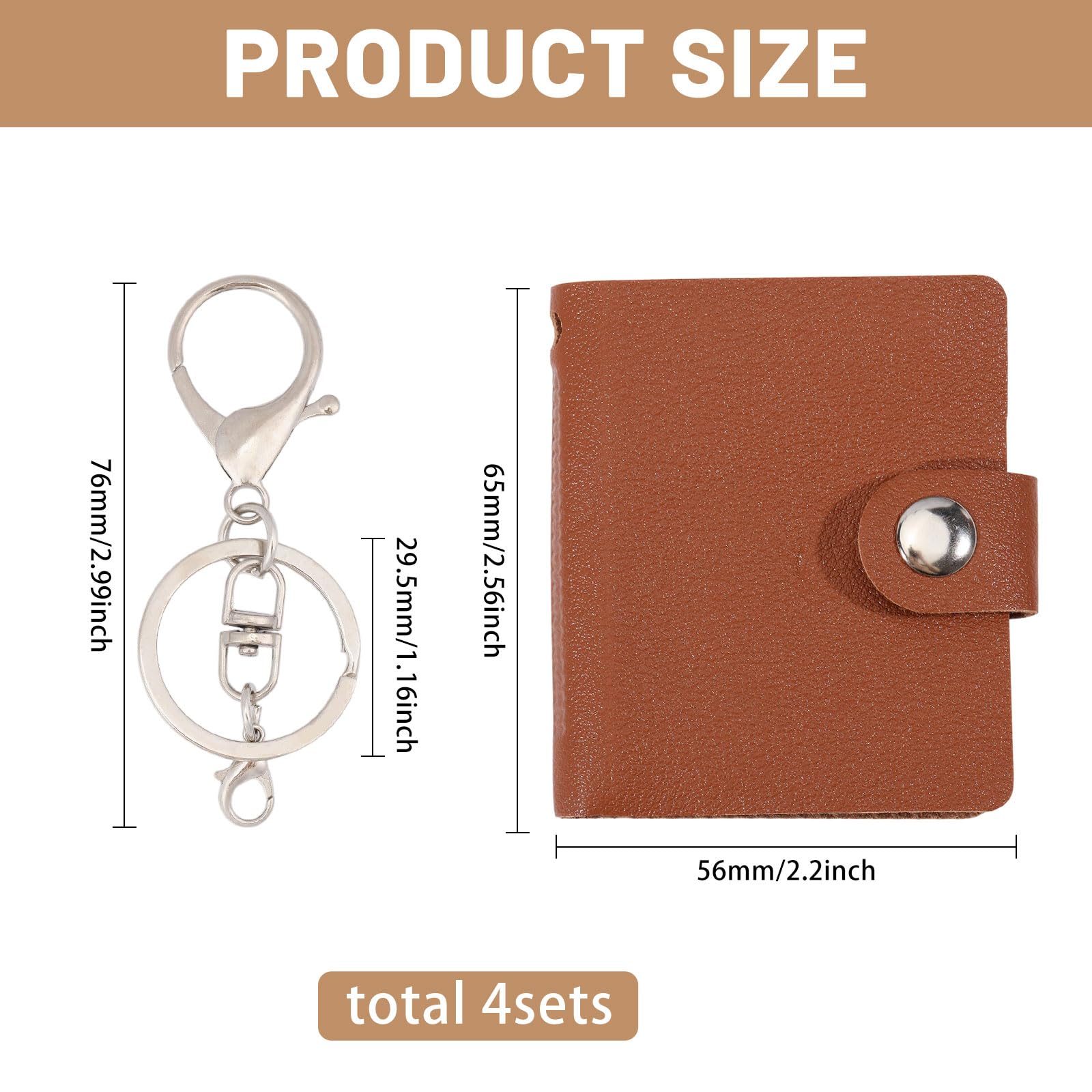 CHGCRAFT 4 Pcs Mini Retro Photo Album Leather Photo Album Customizable Mini Photo Keychain with lobster Claw Clasp Memory Gift for Family Friend Brown - Image 2