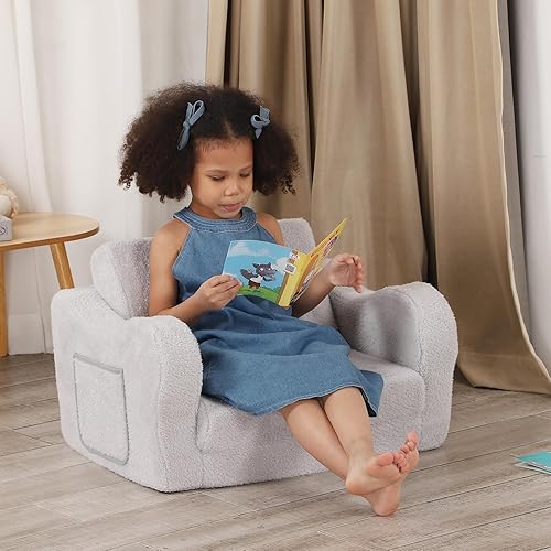 Miniatura 5 de Comfy - Silla para niños pequeños, sofá plegable 2 en 1, sofá sherpa convertible para niños y niñas, color gris