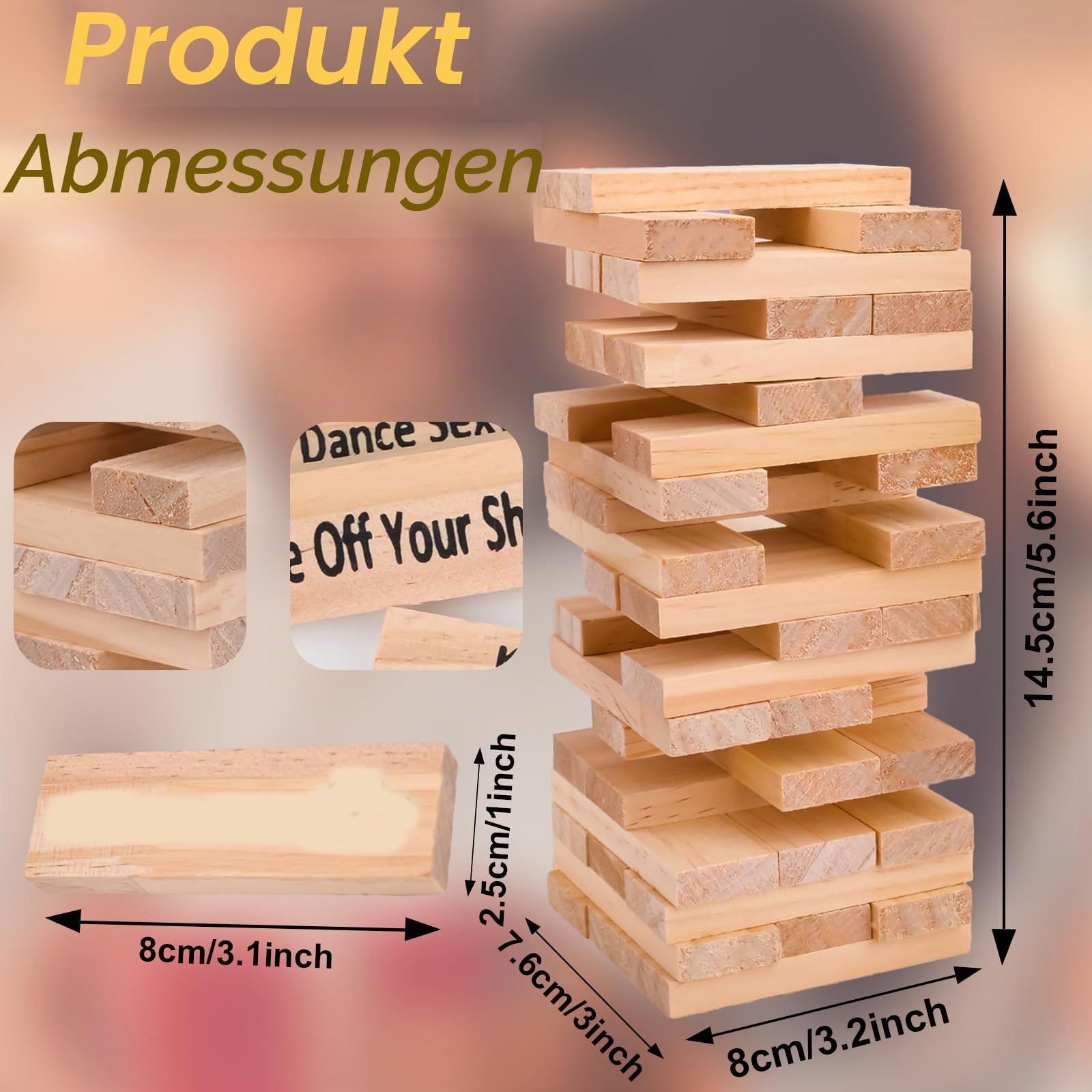 Super Naughty Block Tower Spiel, Blöcke Spiele für Paare, Spiele für Erwachsene, Valentine Tumbling Tower Stapelblöcke, Spiel mit Wahrheit oder Pflicht, Fragen und Herausforderungen (48pcs)