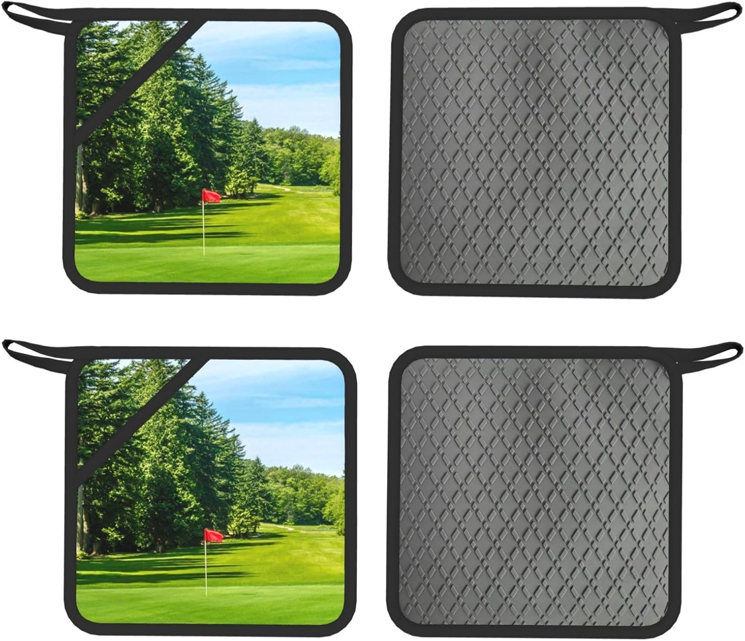Golf Course Lawn Oven Mitts and Pot Holders Set of 4 Heat Resistant Kitchen Gloves with Silicone Palm Hot Pads for Baking Cooking Grilling BBQ