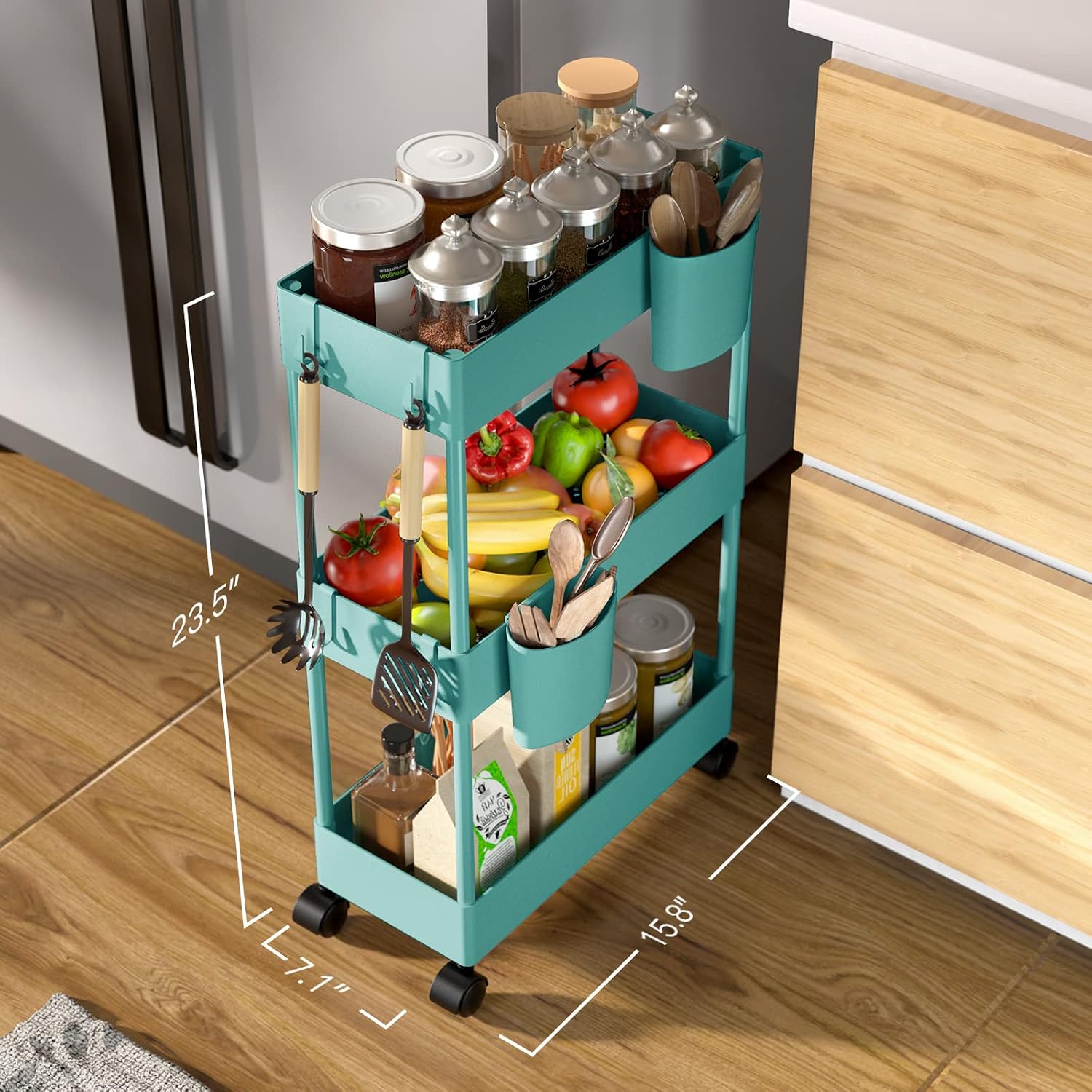 Pipishell Slim Storage Cart with Wheels, Bathroom Cart Organizer Small, Rolling Cart for Bathroom, Laundry Room, Kitchen, Narrow Space, PIUC04TB