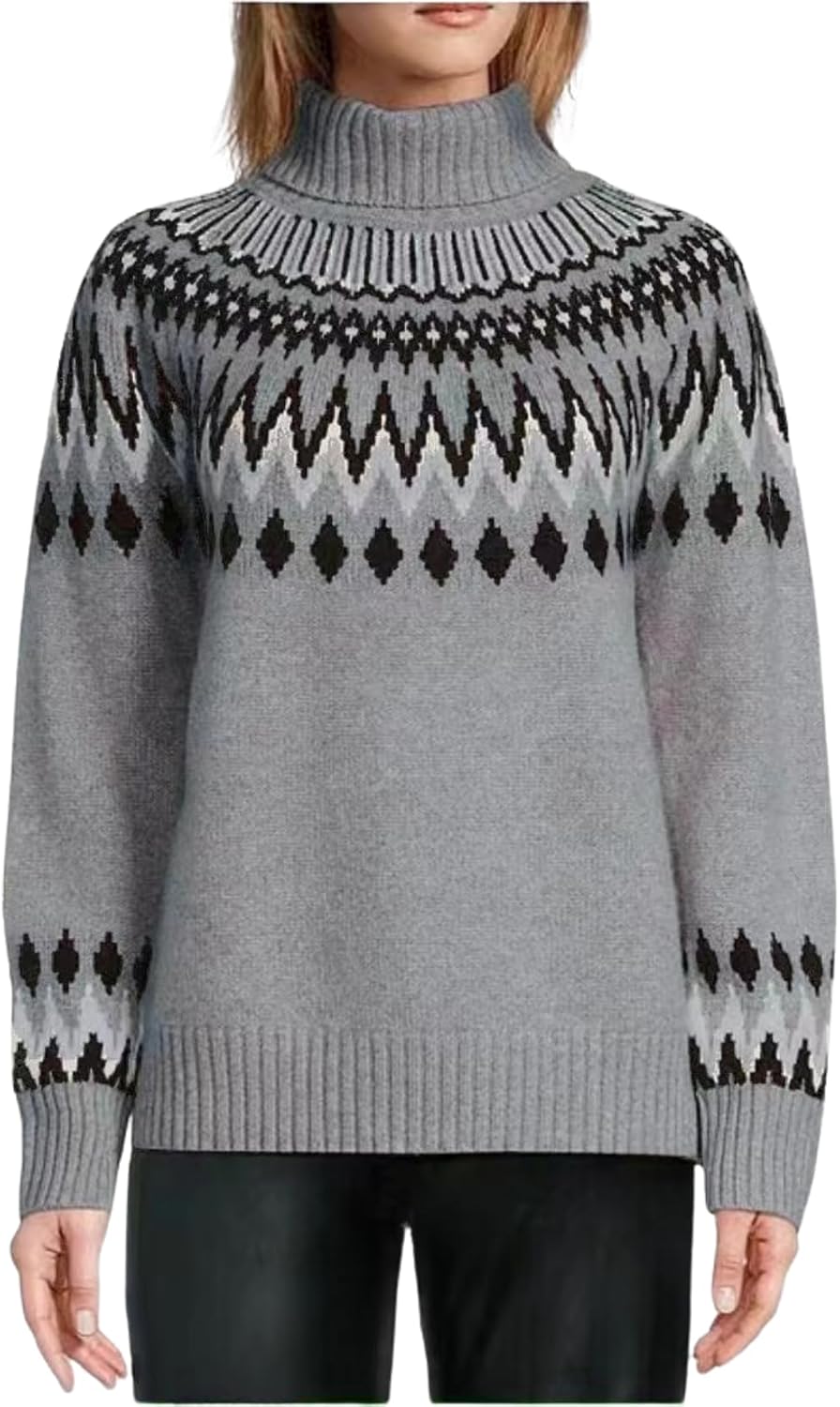 Women's Geometric Print Turtleneck Sweater Winter Warm Long Sleeve Casual Top for Vacation and Daily Wear
