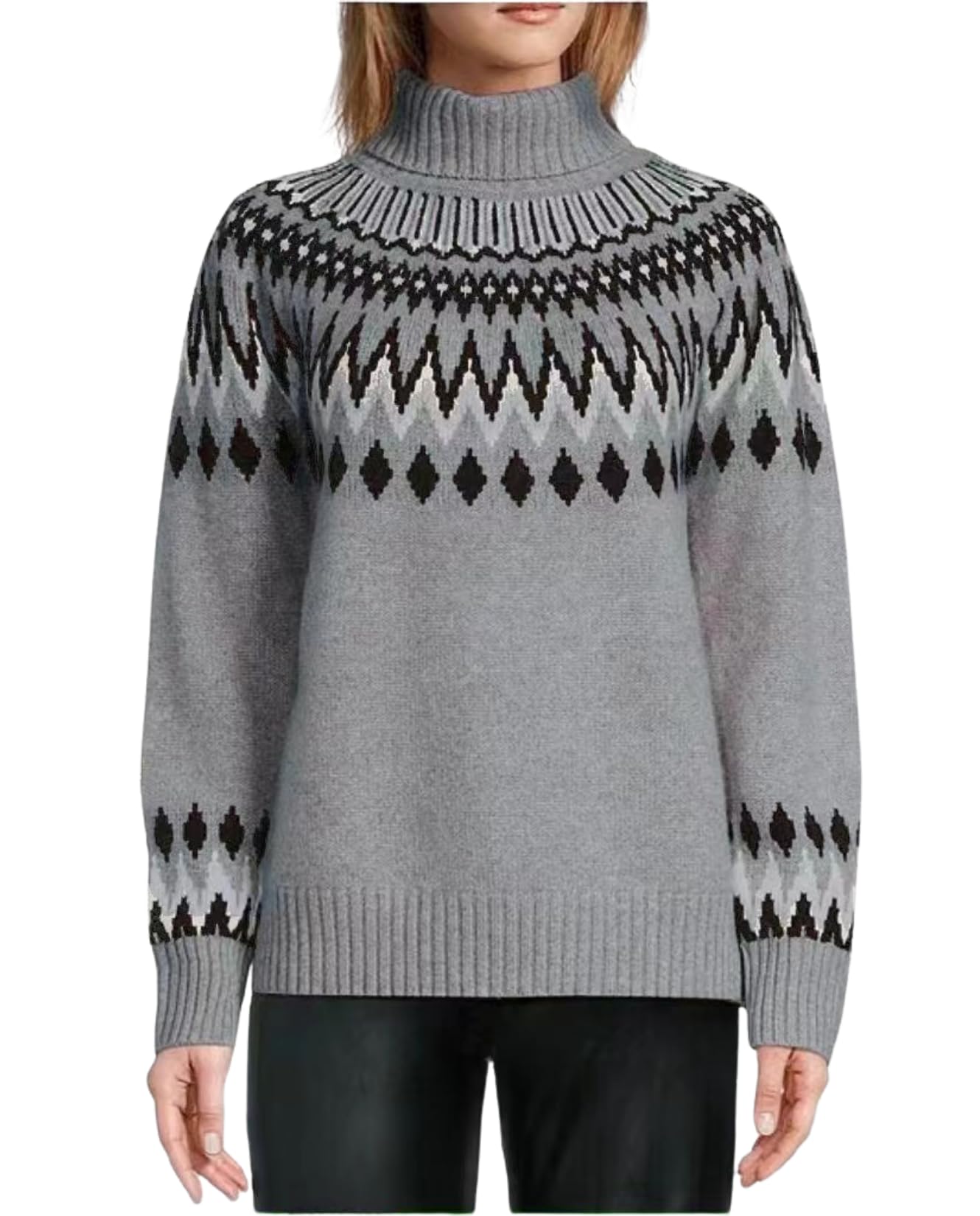 Womens Geometric Print Turtleneck Sweater Winter Warm Long Sleeve Casual Top for Vacation and Daily Wear