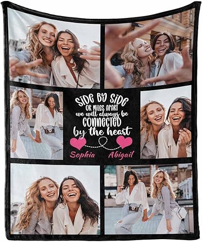 Manta de collage de fotos personalizada con mensaje de amor y nombres, manta suave para hermanas y niñas, BFF para sofá cama, 60 x 80 pulgadas