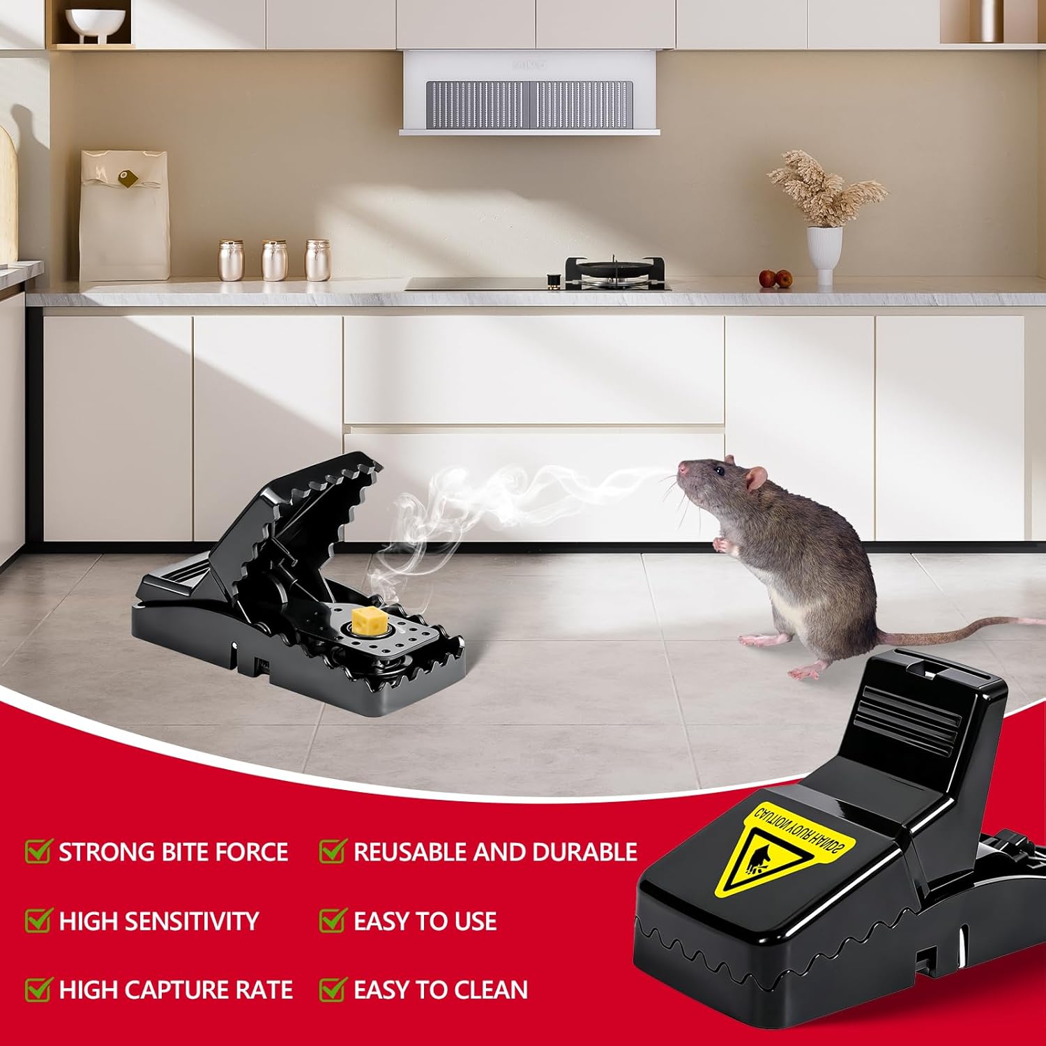 USKICH 24 Pack Mouse Traps Indoor for Home, Mouse Trap for House Indoor Kill, Reusable Mice Traps, Small Rat Traps for Home, Quick-Set Effective Mousetraps for Family