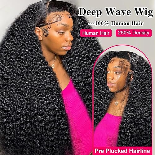 Miniatura 10 de QinMei Pelucas de cabello humano ondulado profundo de 13 x 4 para mujeres negras, cabello humano virgen brasileño rizado profundo con encaje frontal