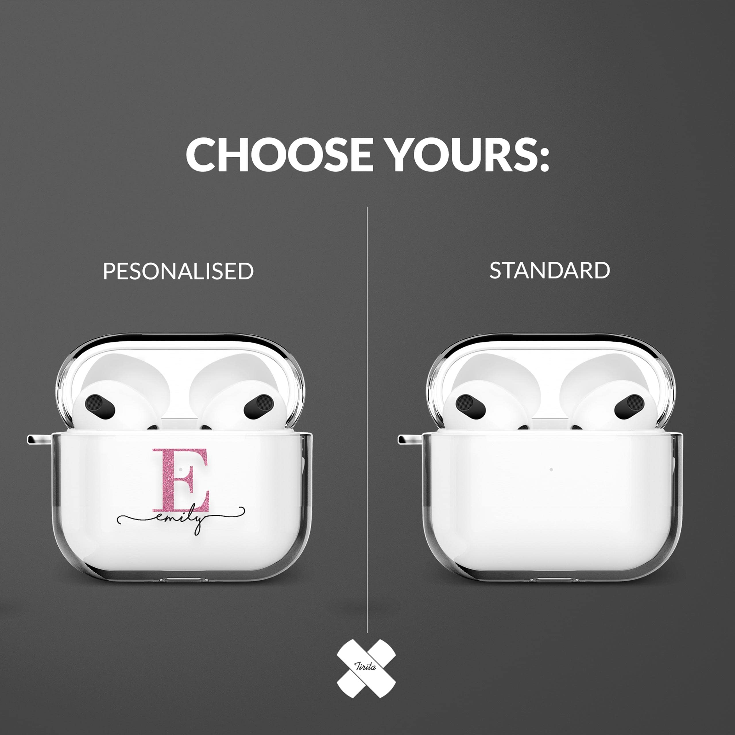 Tirita Personalised Custom Case Compatible with Apple AirPods 4th gen, Support Wireless Charging, with Carabiner, Front LED Visible [08- Rose Gold Monogram] — view 2