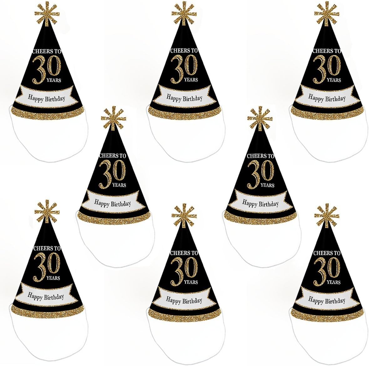 Big Dot of Happiness Adult 30th Birthday - Gold - Cone Birthday Party Hats for Kids and Adults - Set of 8 (Standard Size) : Home & Kitchen