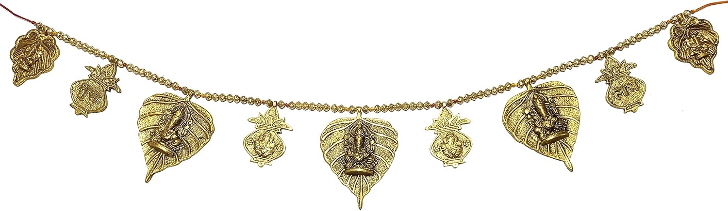Purpledip Metal Bandhanwar Toran Festoon Wall Hanging: Patta Ganesha Shubh Labh Kalash (12202B) - Image 4