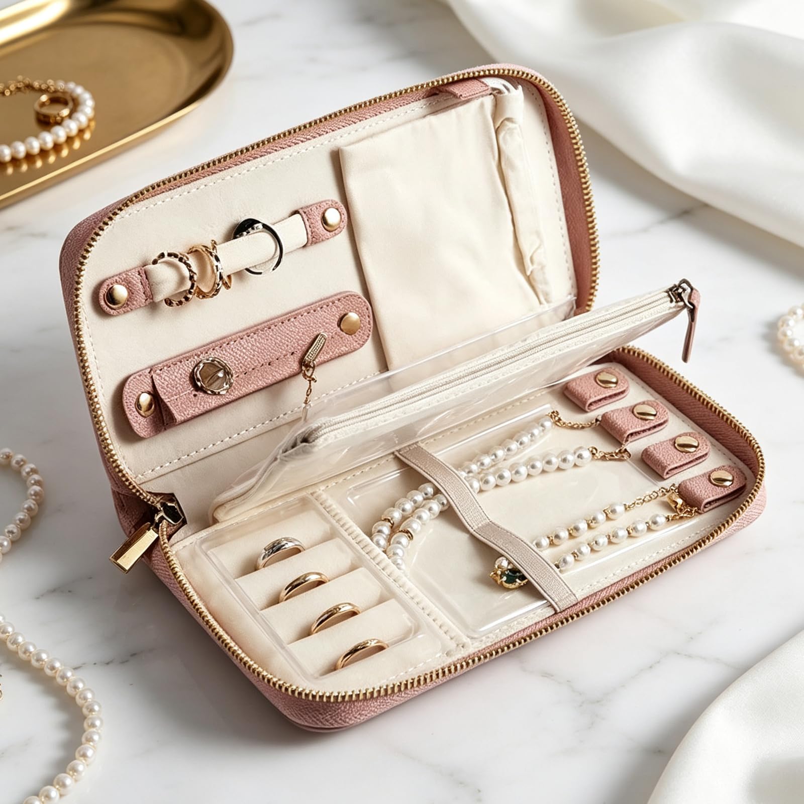 Estuche para guardar joyas con soportes para collares con
