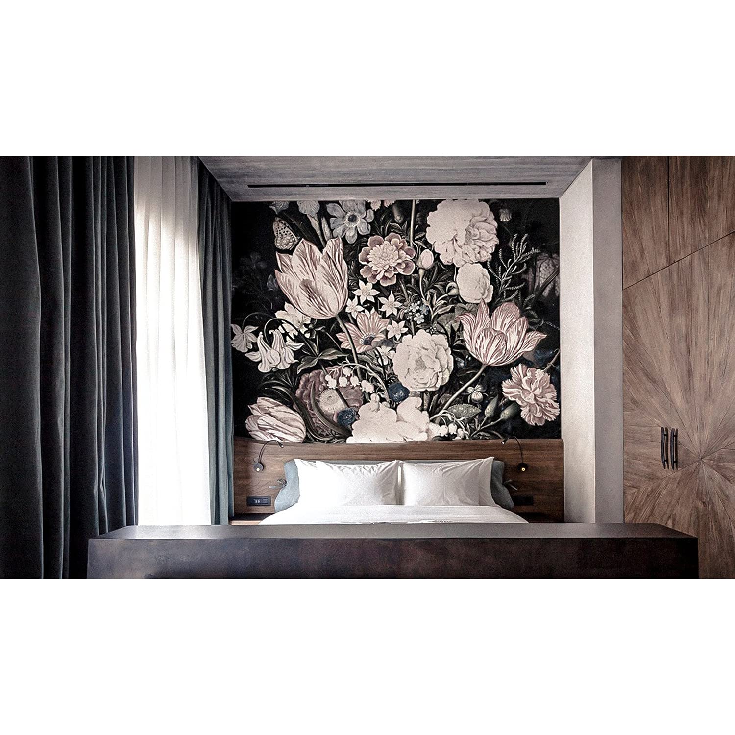 Papier peint vintage floral noir en latex haute finition 250x104
