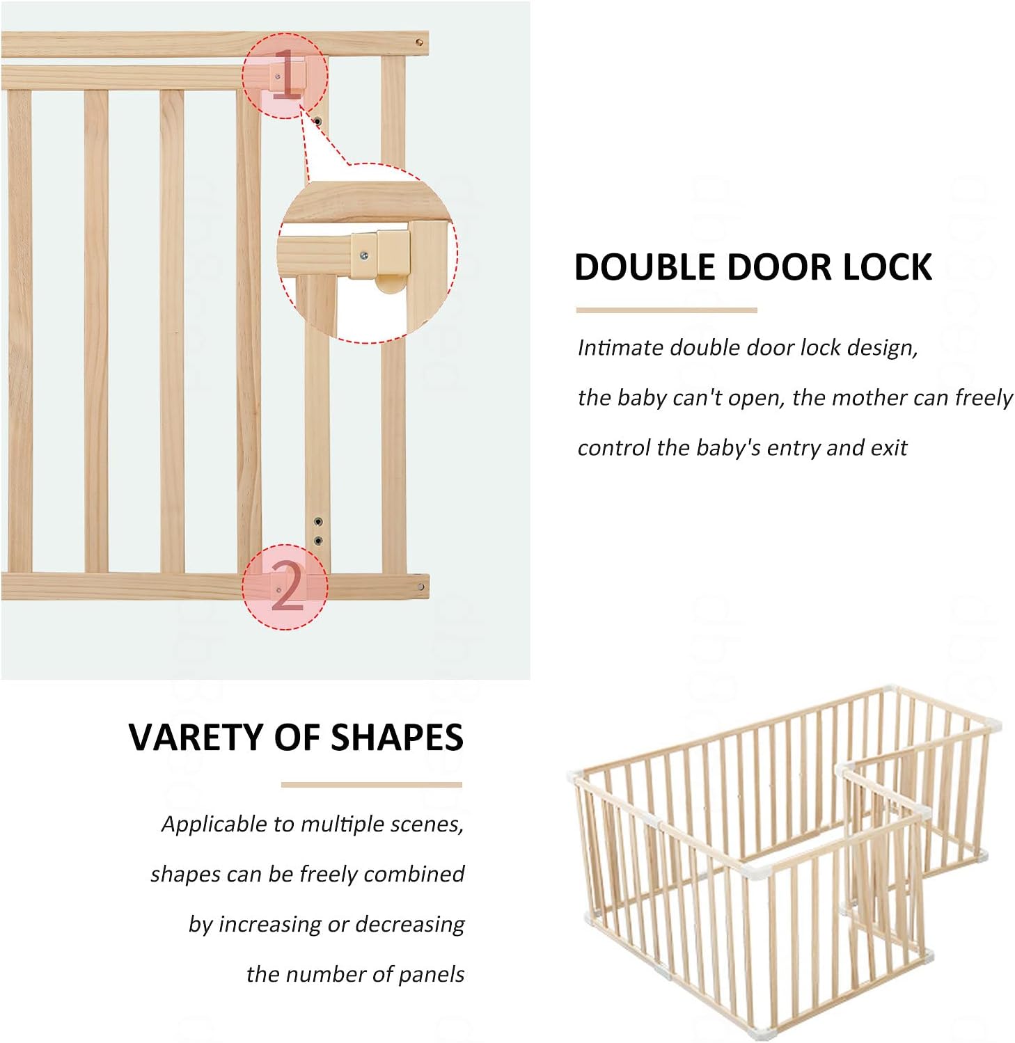 Jolan Baby Playpen Wooden,Detachable/Portable,Baby Fence with Door,Indoor Outdoor Large Safety Playard Playpen,63cm Height,Activity Center Playpen for Twins,Toddlers,Children,180×180cm