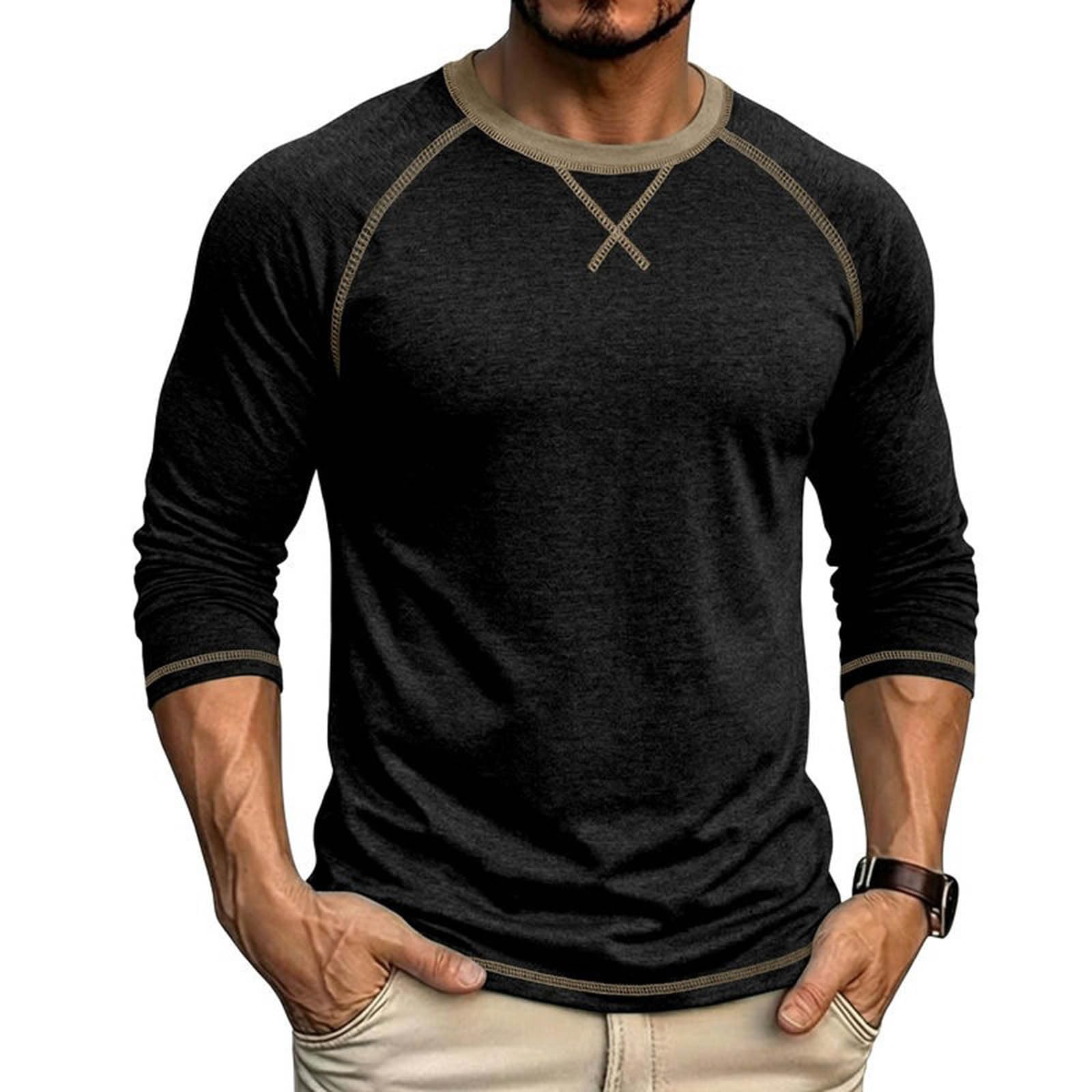 Raglan Long Sleeve Tshirts for Men Casual Pullover Crew Neck Tee T-shirts