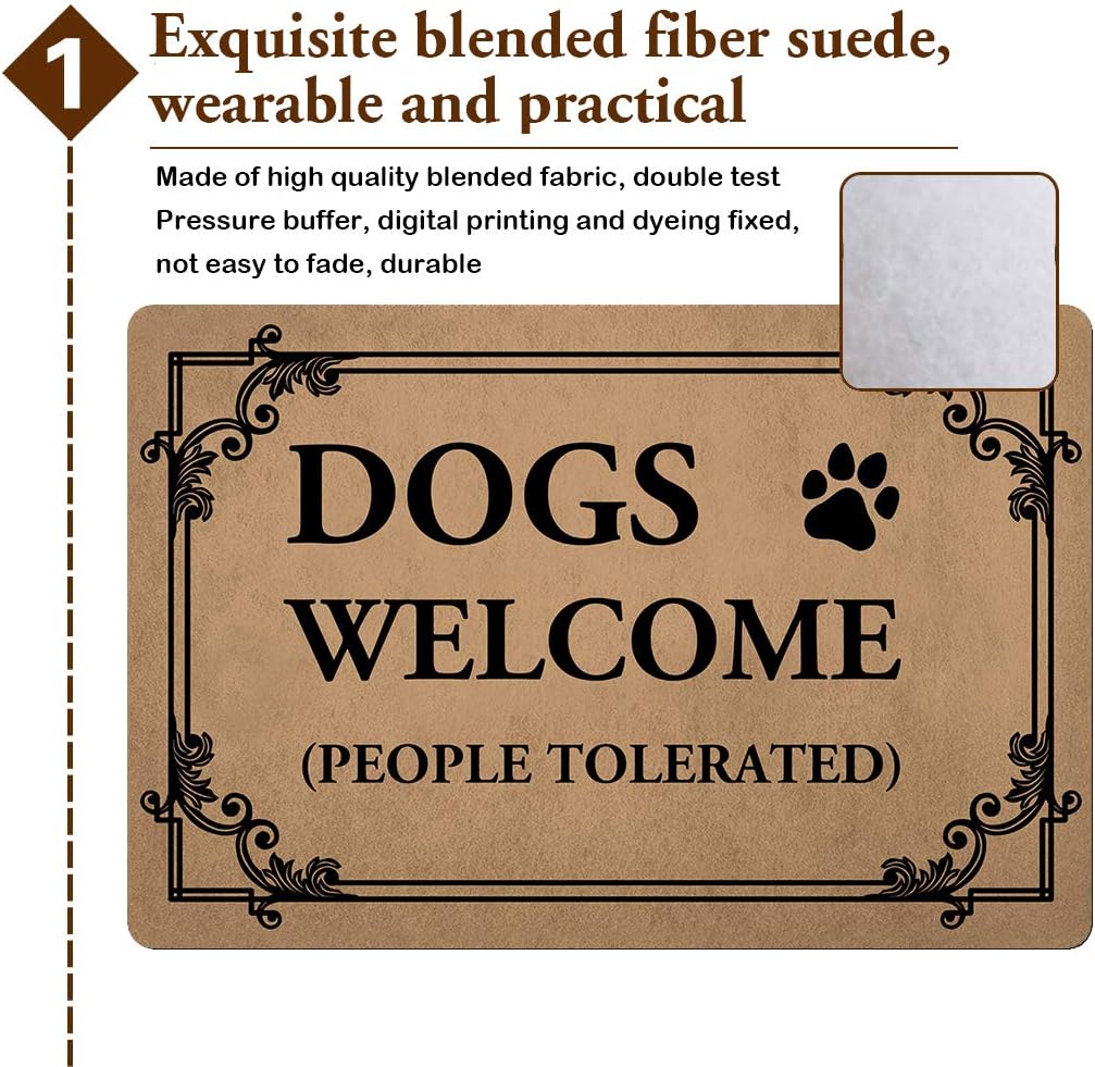 ZSL Funny Dog Welcome Mat for Front Door, Non Slip Rubber Doormat for Dog Lovers, Dogs Welcome People Tolerated Personalized Indoor Outdoor Entry Rug for Home Decor Gift, 23.6 X 15.7 Inch