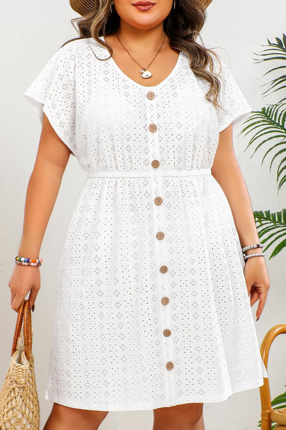 Yonique Plus Size Swimsuit Cover Up Women - Button Down Bathing Suit Coverup 2025 V Neck Hollow Out Beach Dress Swimwear - Image 3