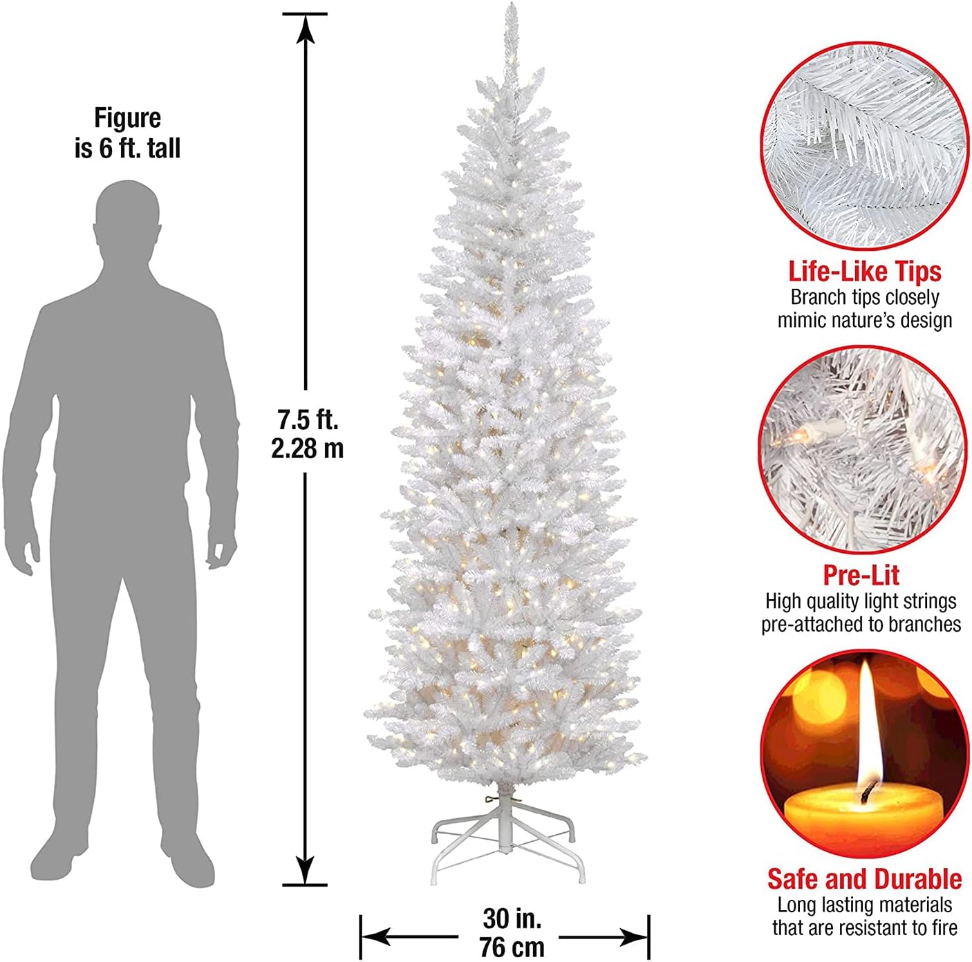 National Tree Company Artificial Pre-Lit Slim Christmas Tree, White, Kingswood Fir, White Lights, Includes Stand, 7 Feet